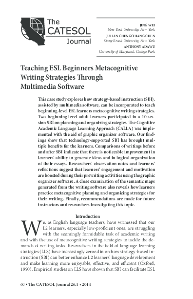 (PDF) Teaching ESL Beginners Metacognitive Writing Strategies Through ...