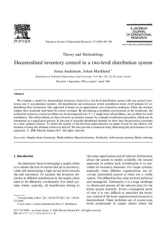 (PDF) Decentralized inventory control in a two-level distribution system