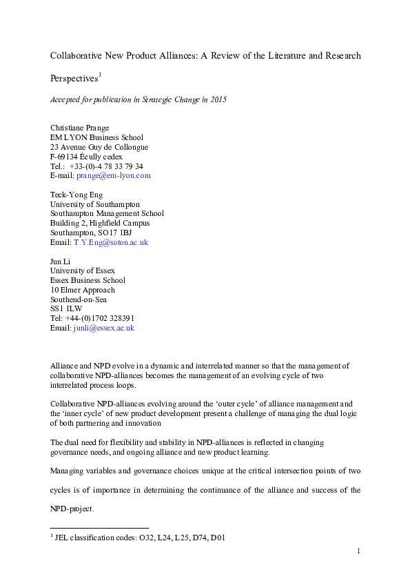 (PDF) Collaborative New Product Alliances A Review of the Literature