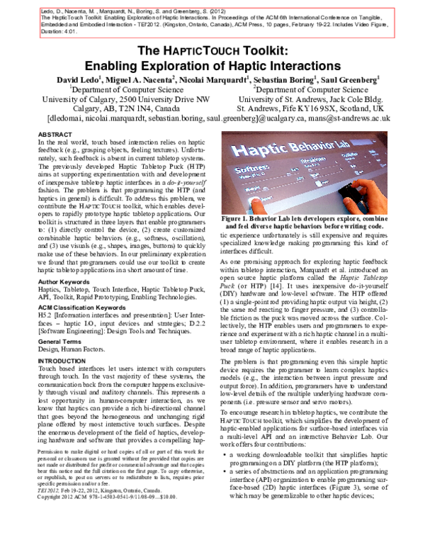 (PDF) The HapticTouch toolkit: enabling exploration of haptic interactions