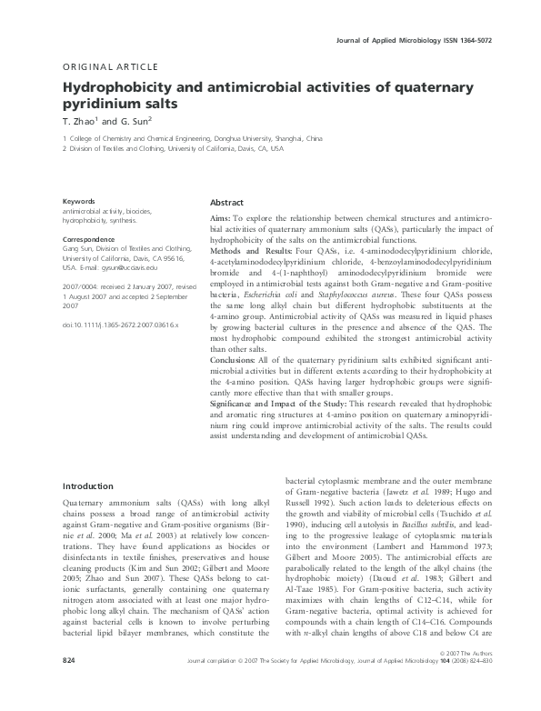 (PDF) Hydrophobicity and antimicrobial activities of quaternary ...