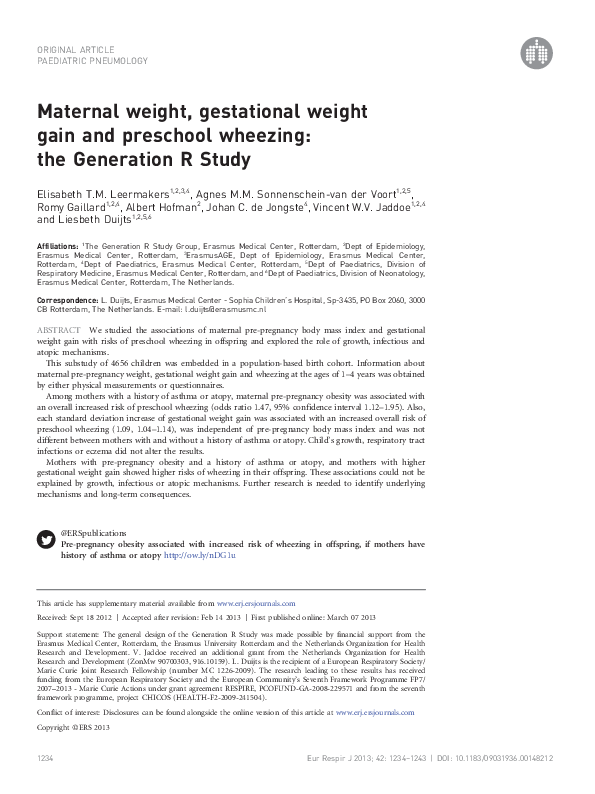(PDF) Maternal weight, gestational weight gain and preschool wheezing ...