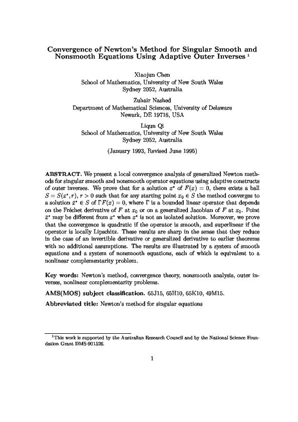 (PDF) Convergence of Newton's Method for Singular Smooth and Nonsmooth ...