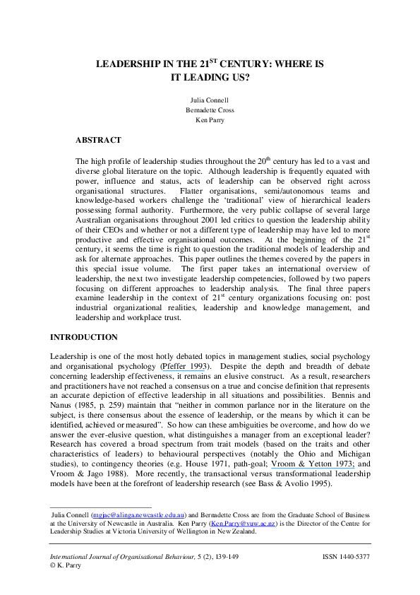 (PDF) Leadership in the 21st century: where is it leading us