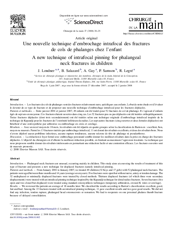 (PDF) Une nouvelle technique d’embrochage intrafocal des fractures de ...