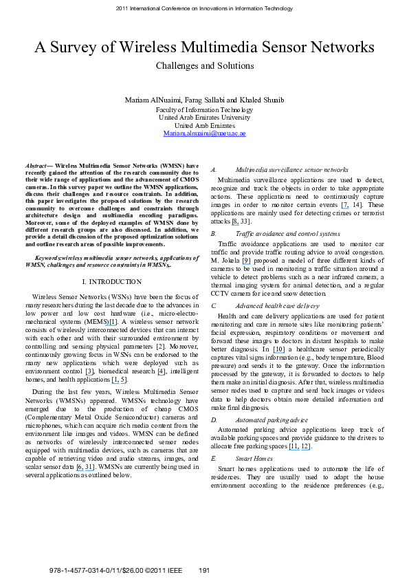(PDF) A survey of Wireless Multimedia Sensor Networks challenges and ...