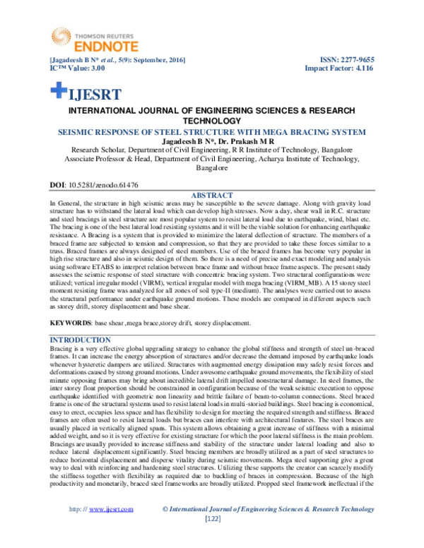 (PDF) SEISMIC RESPONSE OF STEEL STRUCTURE WITH MEGA BRACING SYSTEM