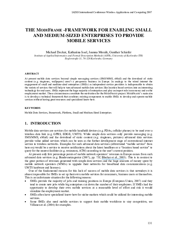 (PDF) The Modiframe -Framework for Enabling Small and Medium-Sized ...