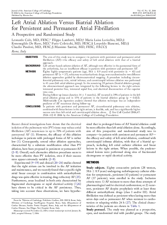 (PDF) Left Atrial Ablation Versus Biatrial Ablation for Persistent and ...