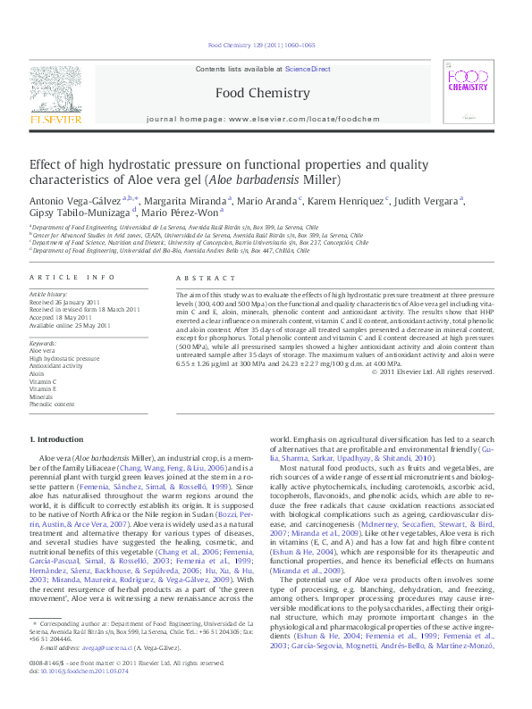 (PDF) Effect of high hydrostatic pressure on functional properties and ...
