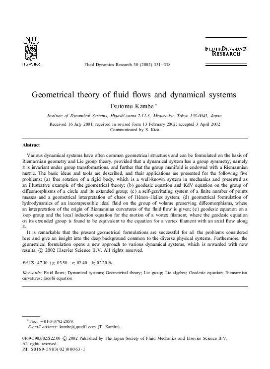 (PDF) Geometrical theory of fluid flows and dynamical systems