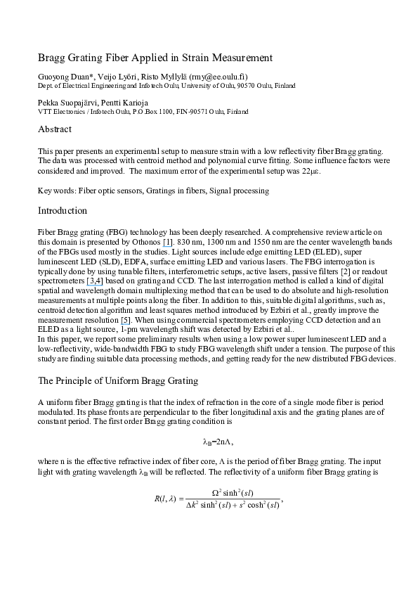 (PDF) Bragg grating fiber applied in strain measurement