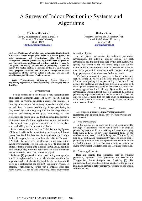 (PDF) A survey of indoor positioning systems and algorithms