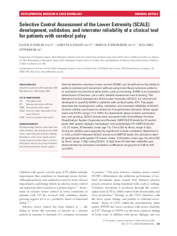(PDF) Selective Control Assessment of the Lower Extremity (SCALE