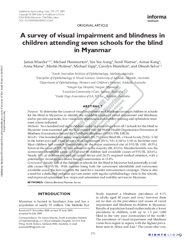 (PDF) A survey of visual impairment and blindness in children attending ...