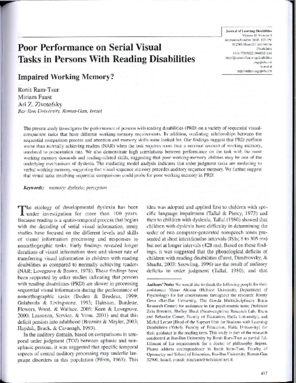 (PDF) Poor performance on serial visual tasks in persons with reading ...