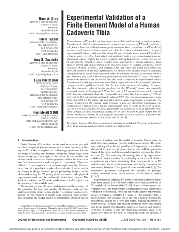 (PDF) Experimental validation of a finite element model predicting the ...