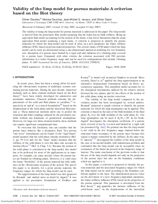 (PDF) Validity of the limp model for porous materials: A criterion ...
