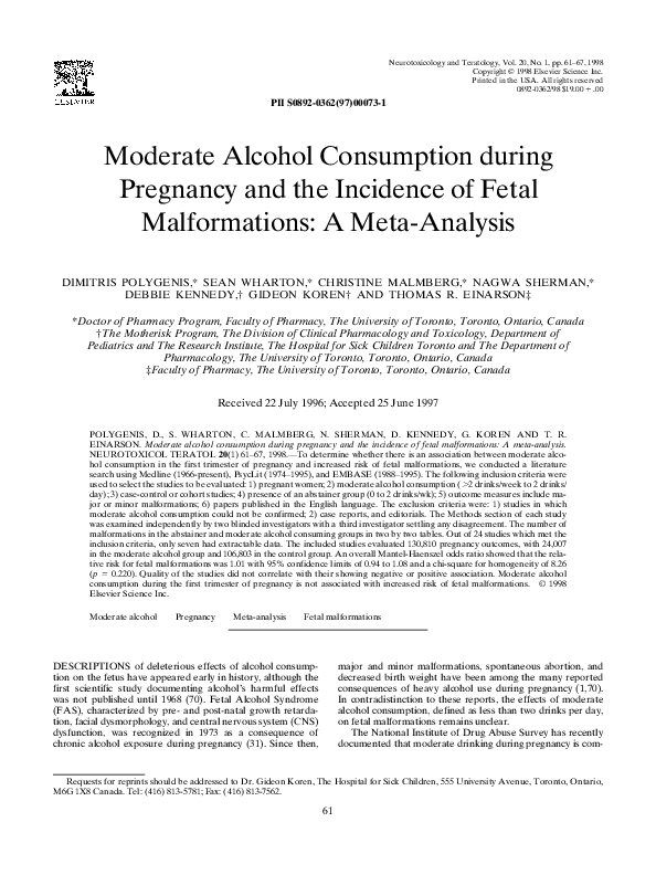 (PDF) Moderate Alcohol Consumption during Pregnancy and the Incidence