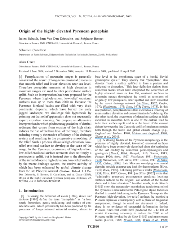 (PDF) Origin of the highly elevated Pyrenean peneplain