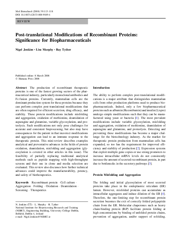 (PDF) Posttranslational Modifications of Proteins