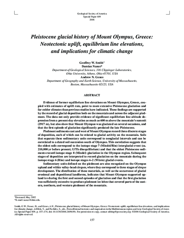 Pleistocene glacial history of Mount Olympus, Greece: Neotectonic uplift, equilibrium line elevations, and implications for climatic change