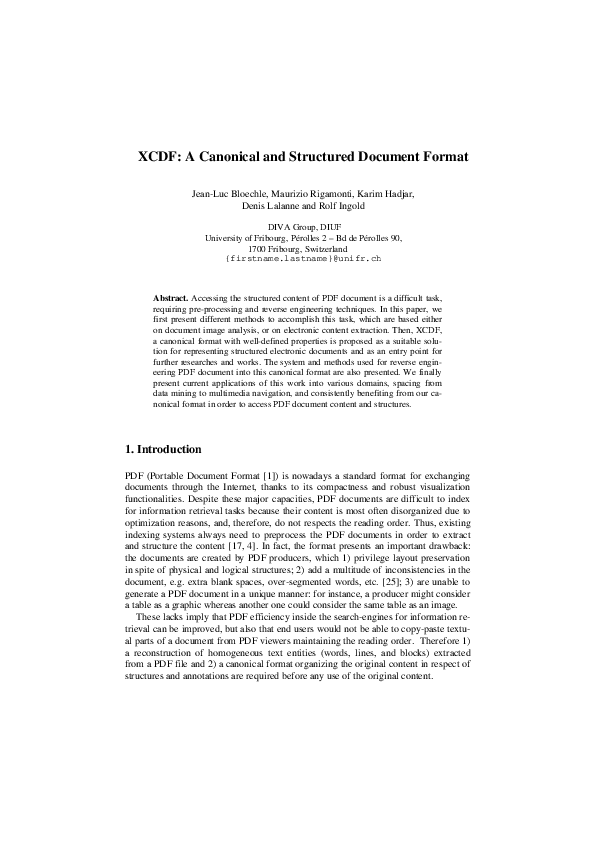 (PDF) XCDF: A Canonical and Structured Document Format
