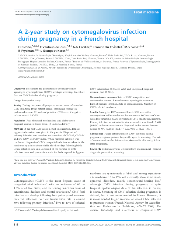 (PDF) A 2-year study on cytomegalovirus infection during pregnancy in a ...