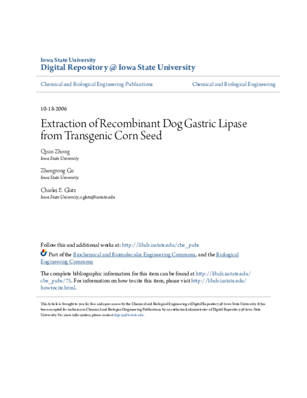(PDF) Extraction of Dog Gastric Lipase from Transgenic Corn