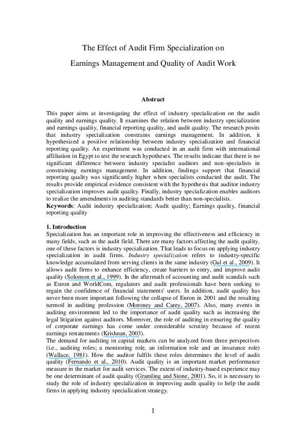 (PDF) The Effect of Audit Firm Specialization on Earnings Management ...