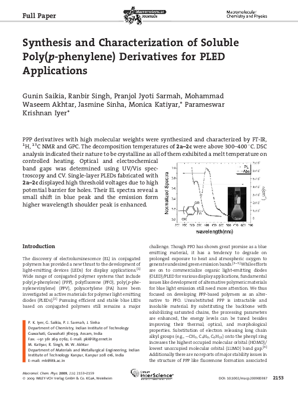 (PDF) Synthesis and Characterization of Soluble Polythiophene ...