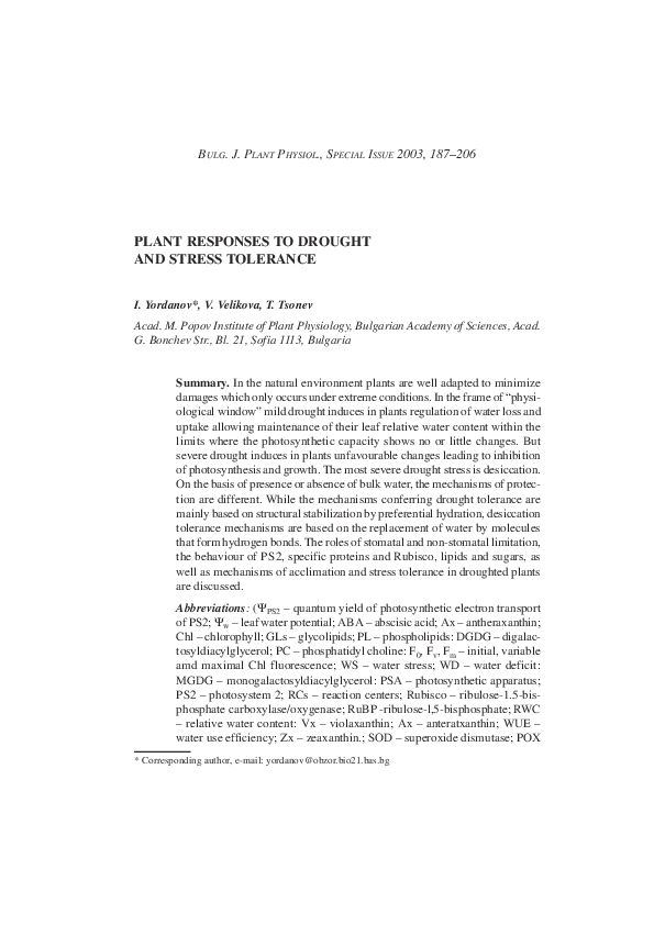 (PDF) Plant Responses to Drought and Stress Tolerance