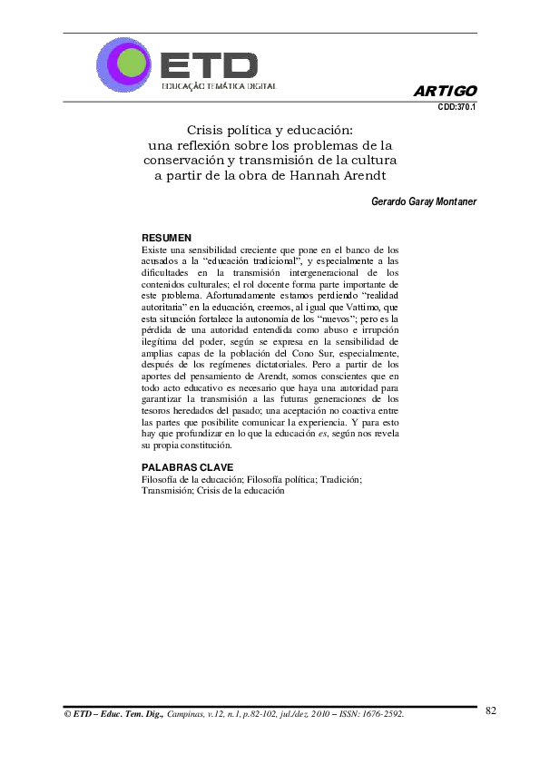 (PDF) Crisis política y educación Una reflexión sobre los problemas de