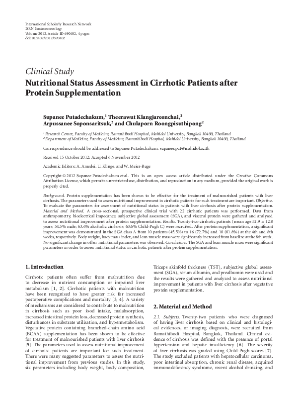 (PDF) Nutritional assessment in various stages of liver cirrhosis