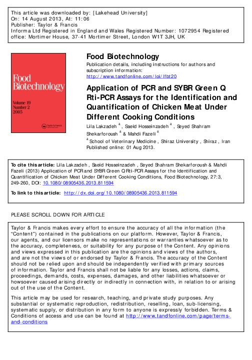 (PDF) Application of PCR and SYBR Green Q Rti-PCR Assays for the ...