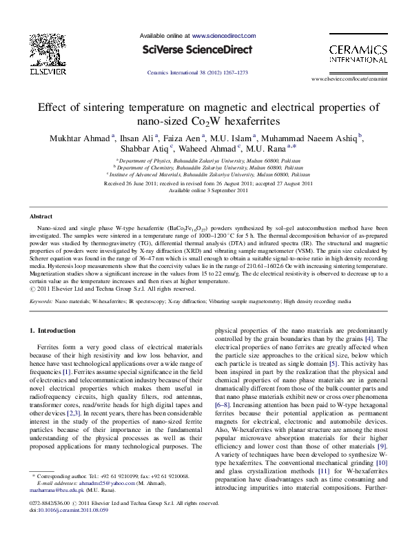 (PDF) Effect of sintering temperature on magnetic and electrical ...