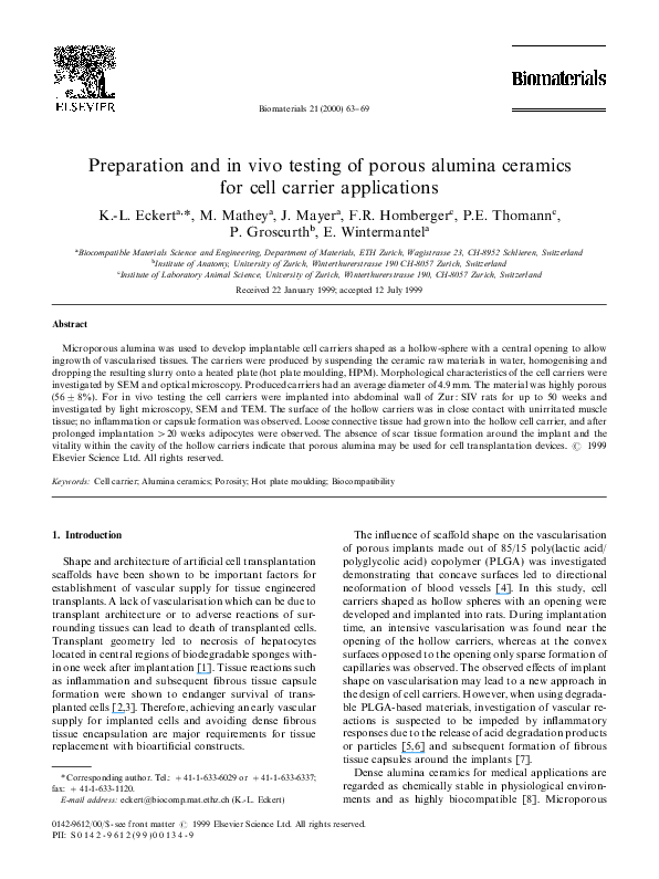 (PDF) Preparation and in vivo testing of porous alumina ceramics for ...