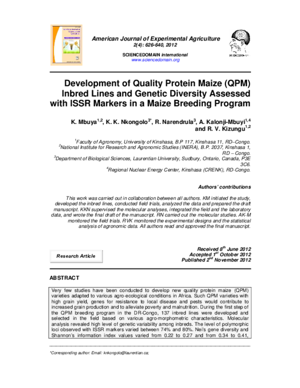 (PDF) Development of quality protein maize (QPM) inbred lines and ...
