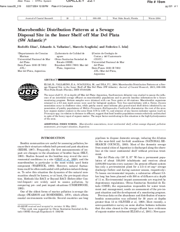 (PDF) Macrobenthic Distribution Patterns at a Sewage Disposal Site in ...