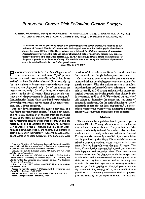 (PDF) Pancreatic cancer risk following gastric surgery
