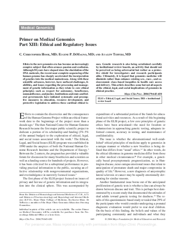 (PDF) Primer on Medical Genomics Part XIII: Ethical and Regulatory Issues