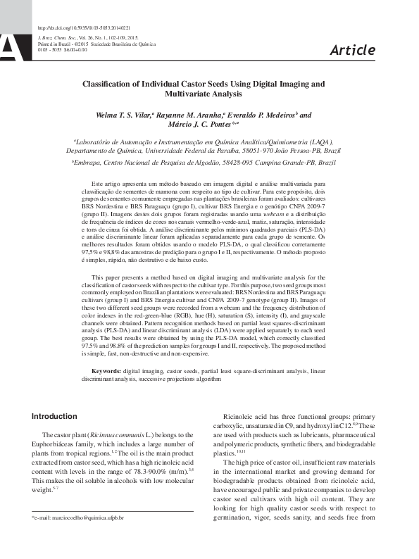 (PDF) Classification of Individual Castor Seeds Using Digital Imaging