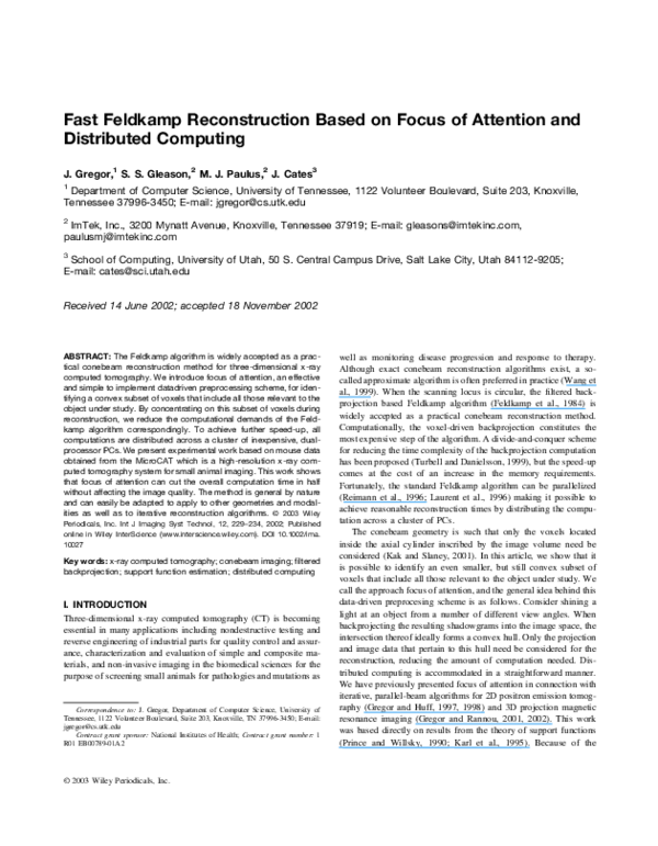 (PDF) Fast Feldkamp reconstruction based on focus of attention and ...