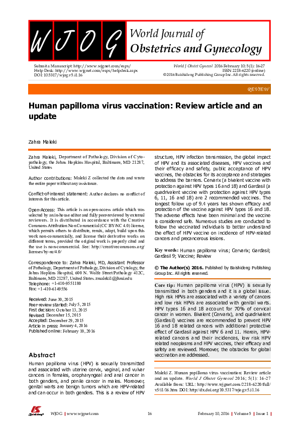 (PDF) Human papilloma virus vaccination: Review article and an update