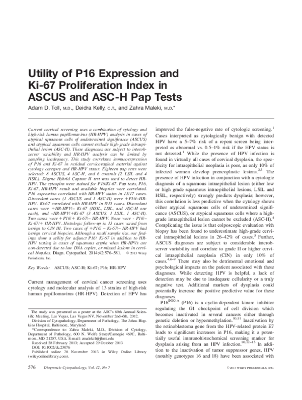 (PDF) Utility of P16 Expression and Ki-67 Proliferation Index in ASCUS ...