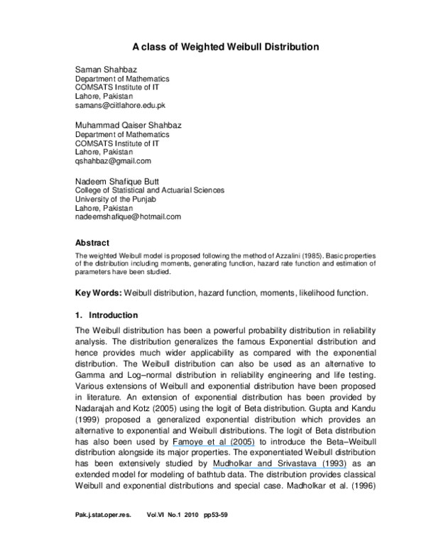(PDF) A Class of Weighted Weibull Distribution