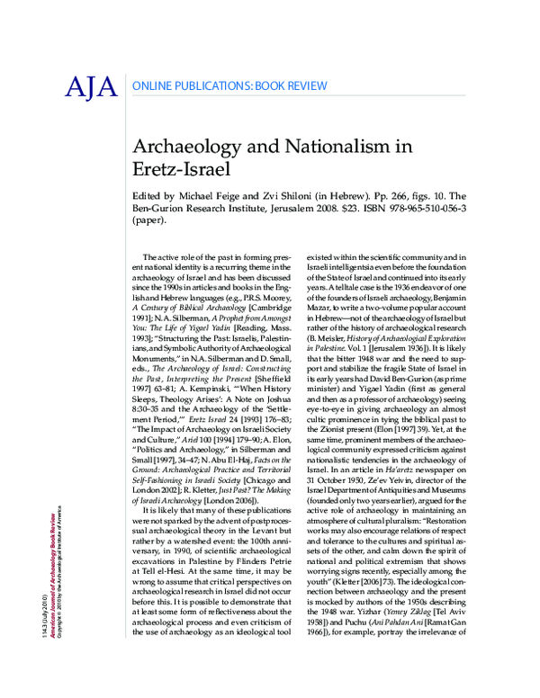 (PDF) Archaeology and Nationalism in EretzIsrael (Book Review) Assaf