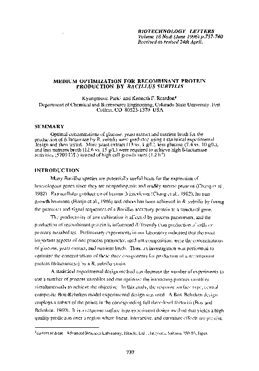(PDF) Medium optimization for protein production by