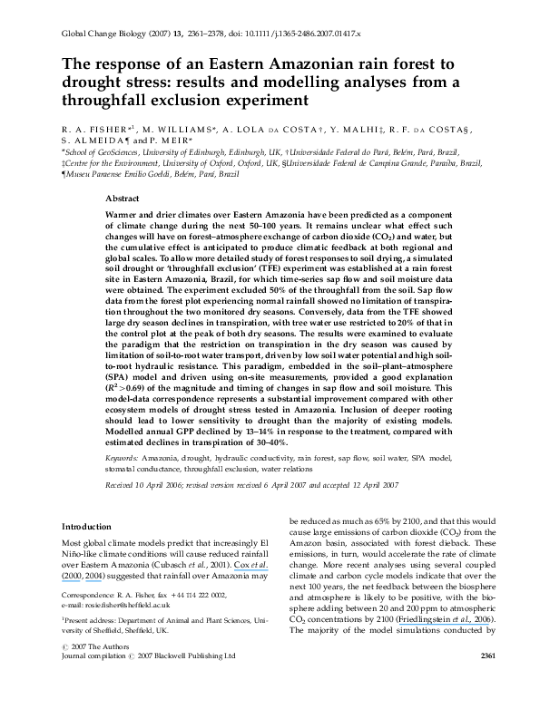 (PDF) The response of an Eastern Amazonian rain forest to drought ...