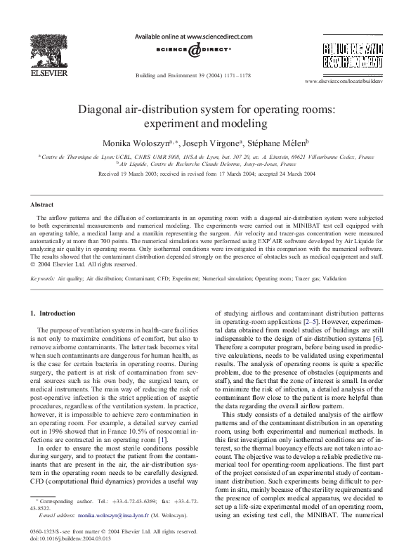 (PDF) Diagonal air-distribution system for operating rooms: experiment ...